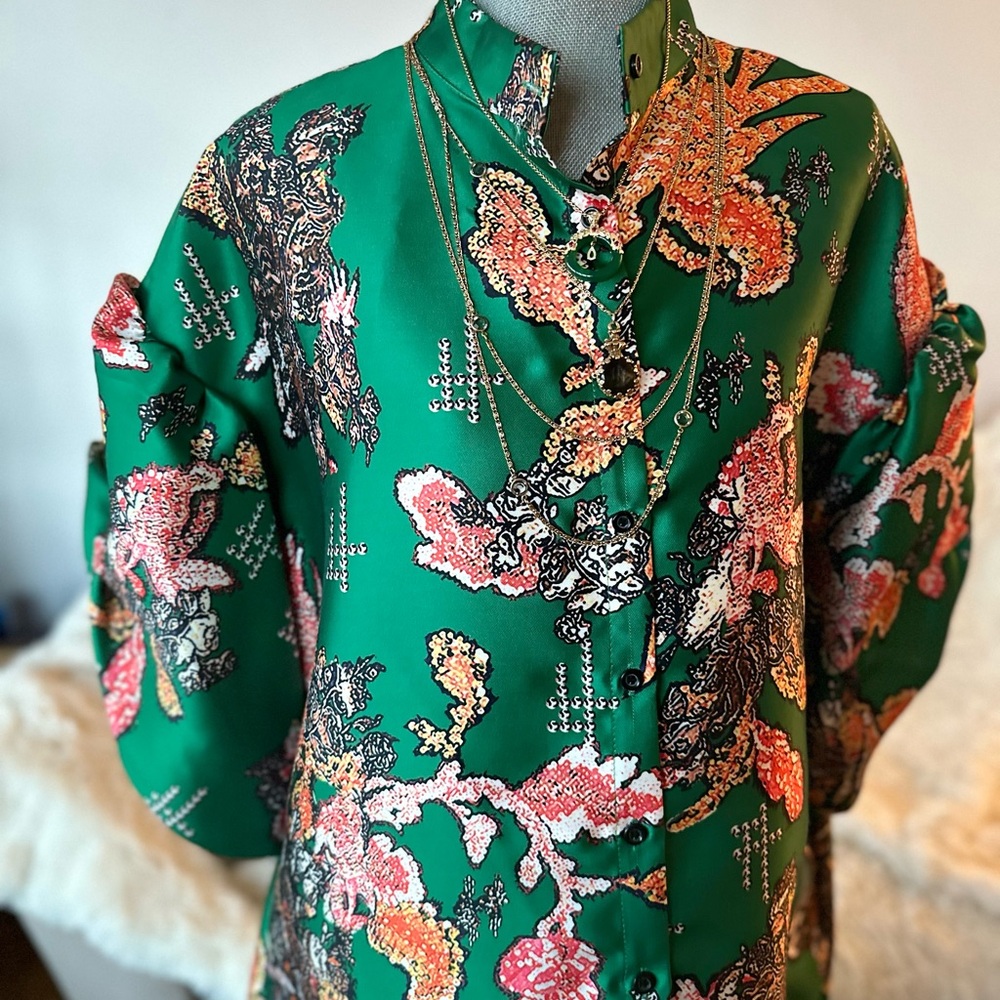 Vibrant Green Floral Button-Up